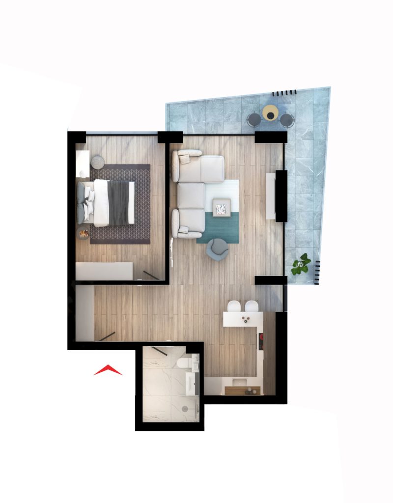 plan apartament 2 camere tip 3 queens residence mamaia
