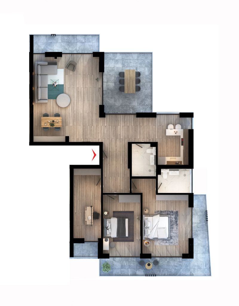 plan apartament 3 camere tip 1 de vanzare mamaia queens residence